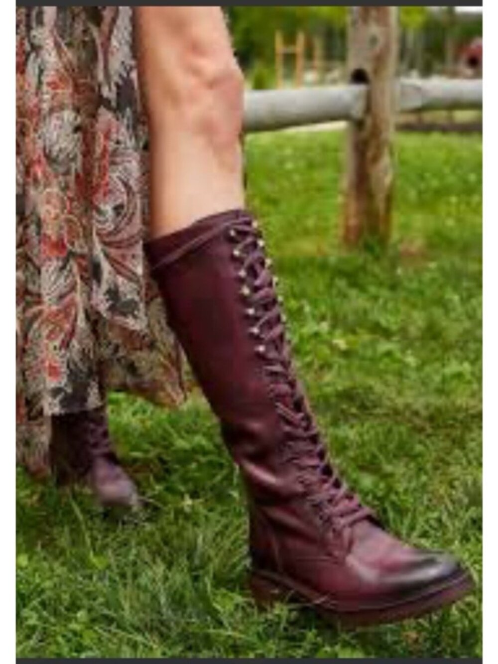 Vintage Foundry Co Sadelle Boot Womens Sz 7 Burgundy Leather Side Zip Lace Up